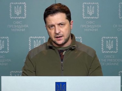 Ukrainian President Volodymyr Zelensky making one of his video statements.